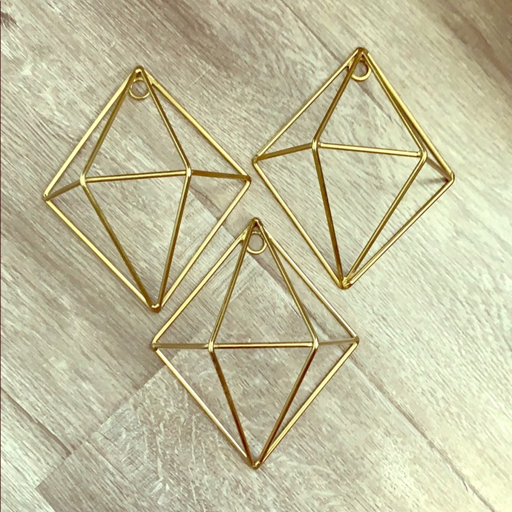 Set of 3 geometric diamond wall planter metal